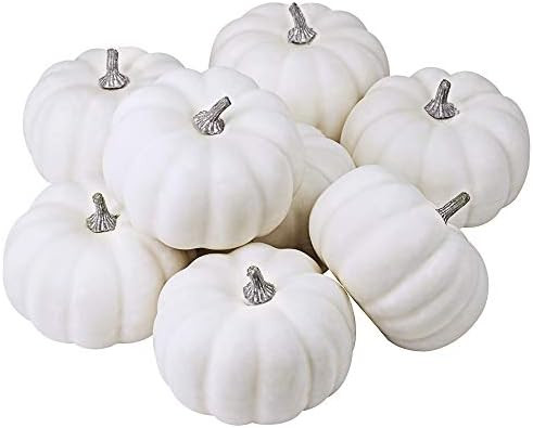 8 Pcs Realistic 4' Fall Harvest Small Off White Mini Artificial Pumpkins for Halloween, Fall and Tha | Amazon (US)