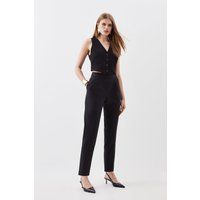 Karen Millen Compact Stretch High Waist Tailored Trousers -, Black | Karen Millen UK & IE