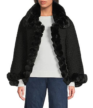 Vince Camuto Faux Fur Tweed Sequin Cape - One Size | Dillard's