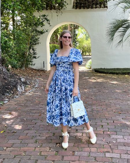 Abercrombie Emerson midi dress in blue floral. On sale for under $100  