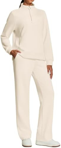 IUGA Sweatsuits Women 2 Piece Outfit Half Zip Sweatshirt with Wide Leg Sweatpant 2 Piece Sweat Se... | Amazon (US)