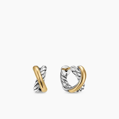 Crossover Huggie Hoop Earrings in Sterling Silver with 18K Yellow Gold, 12.4mm | David Yurman
