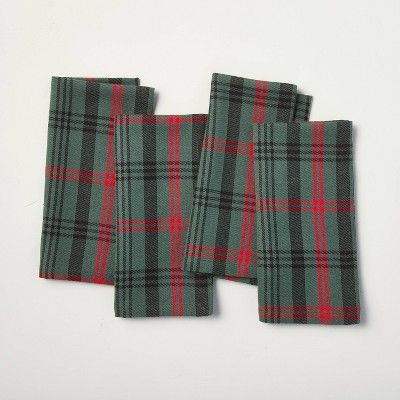 4pk Tartan Plaid Cloth Napkin Set Dark Green/Red - Hearth &#38; Hand&#8482; with Magnolia | Target
