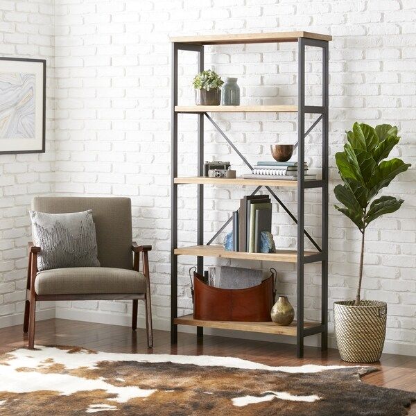 Perth 5-Shelf Industrial Bookcase by Christopher Knight Home | Bed Bath & Beyond