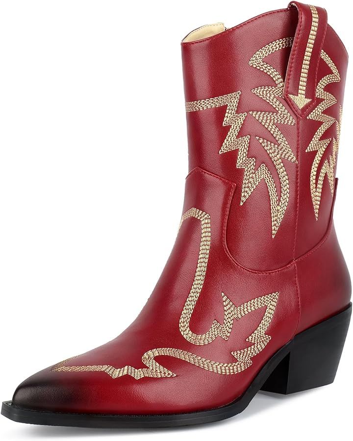 wetkiss Cowboy Boots for Women, Cowgirl Boots with Side Zipper and Chunky Heel Design for Music F... | Amazon (US)