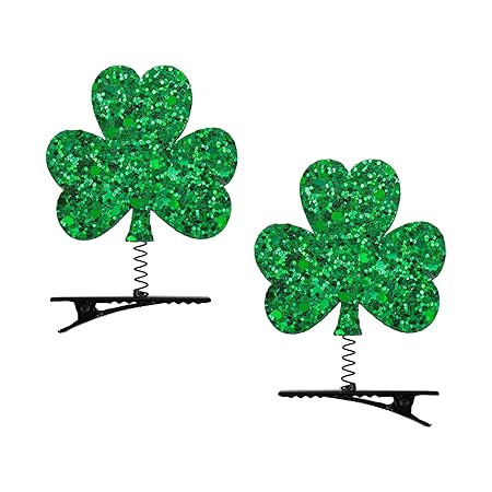 YanJie 2PCS St Patrick Day Hair Accessories for Girls Glitter Shamrock Hair Clips St Patric Party... | Amazon (US)