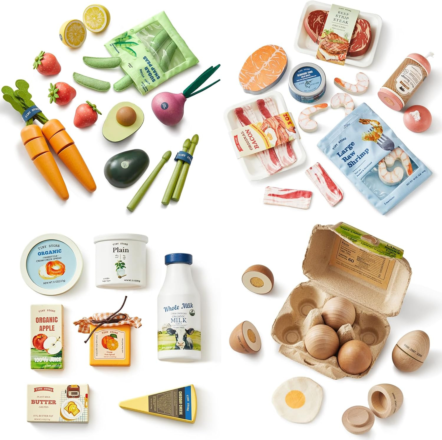 Tiny Land Wooden Play Food Set Bundle Includes 50 PCS of Fruits, Veggies, Meats, Seafood, Eggs & ... | Amazon (US)