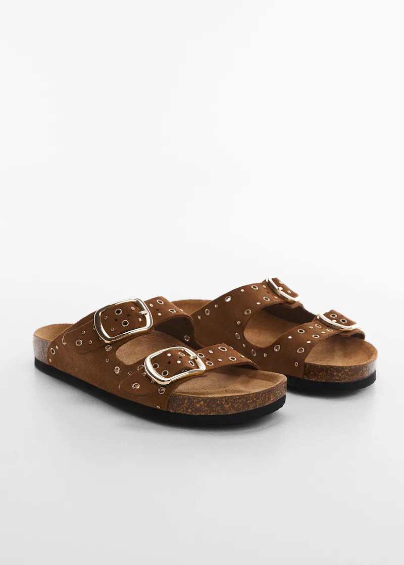 Leren sandalen met studs -  Dames | Mango Nederland | MANGO (NL)