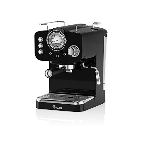 Swan SK22110BN Retro Espresso Coffee Machine with Milk Frother, Steam Pressure Control, 1.2L Detachable Water Tank, 1100W, Retro Black | Amazon (UK)