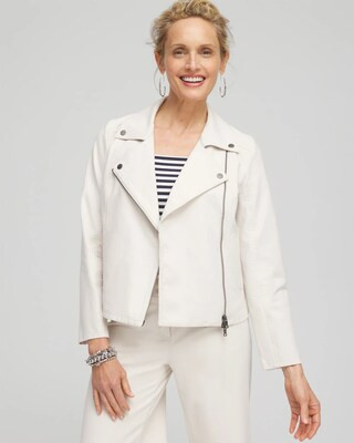 Women's Stretch Knit Moto Jacket in White | Chico's | Chico's