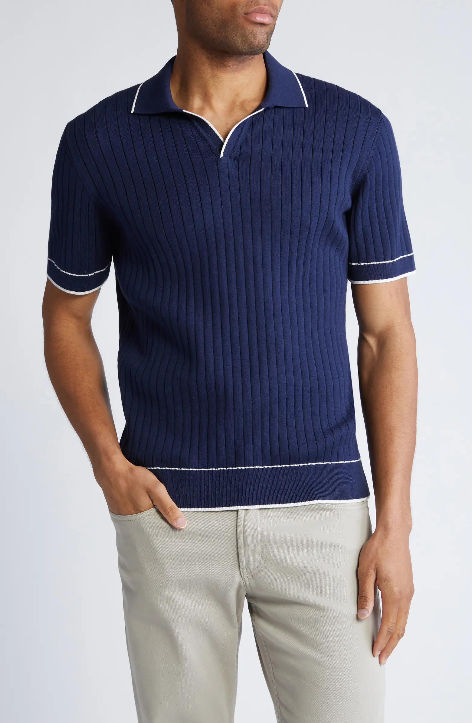 Tipped Johnny Collar Short Sleeve Sweater | Nordstrom