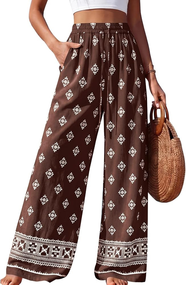 PRETTYGARDEN Womens Pants Elastic Waist Striped Lightweight Palazzo Pant | Amazon (US)