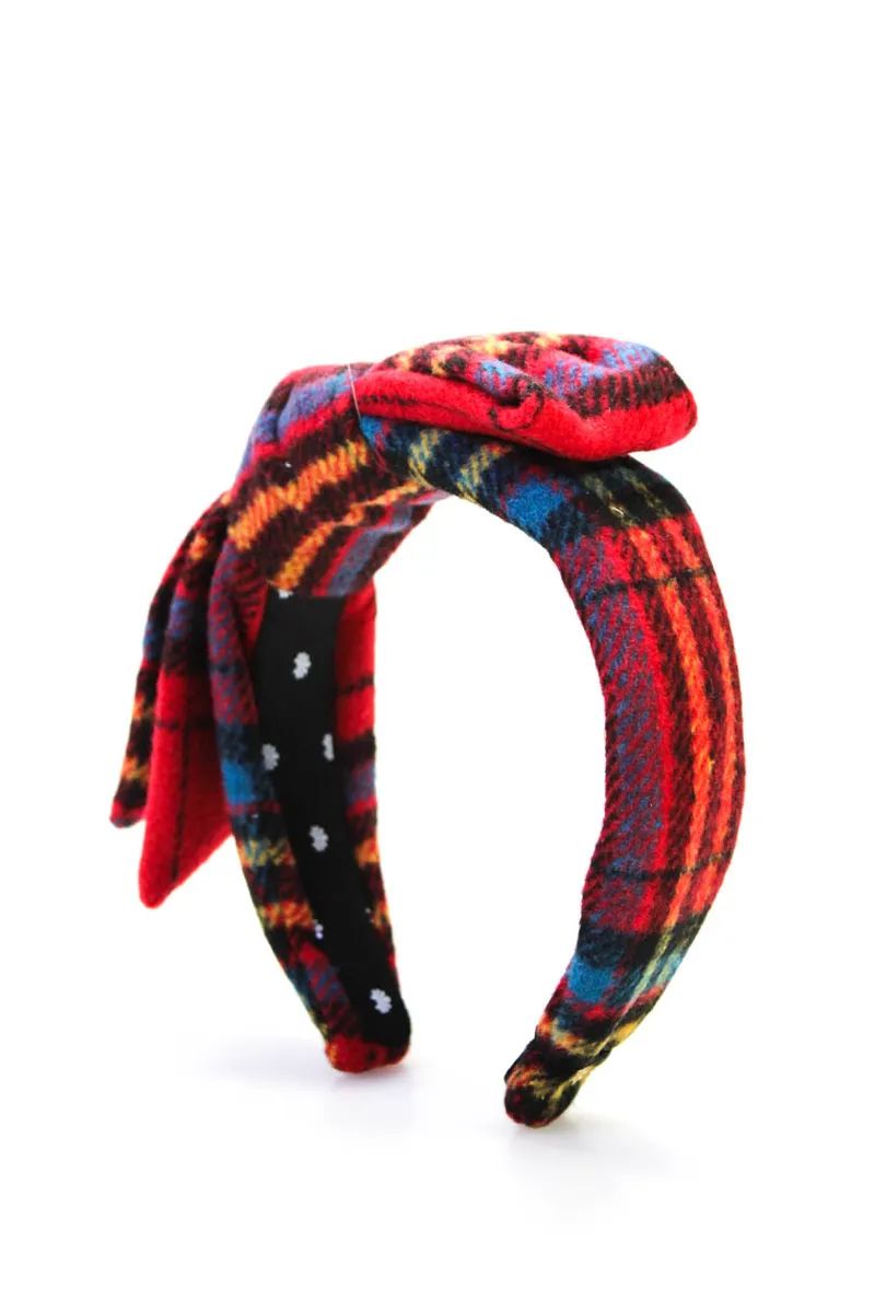 Lele Sadoughi Womens Plaid Flannel Holly Bow Knotted Headband Crimson Wool  | eBay | eBay US