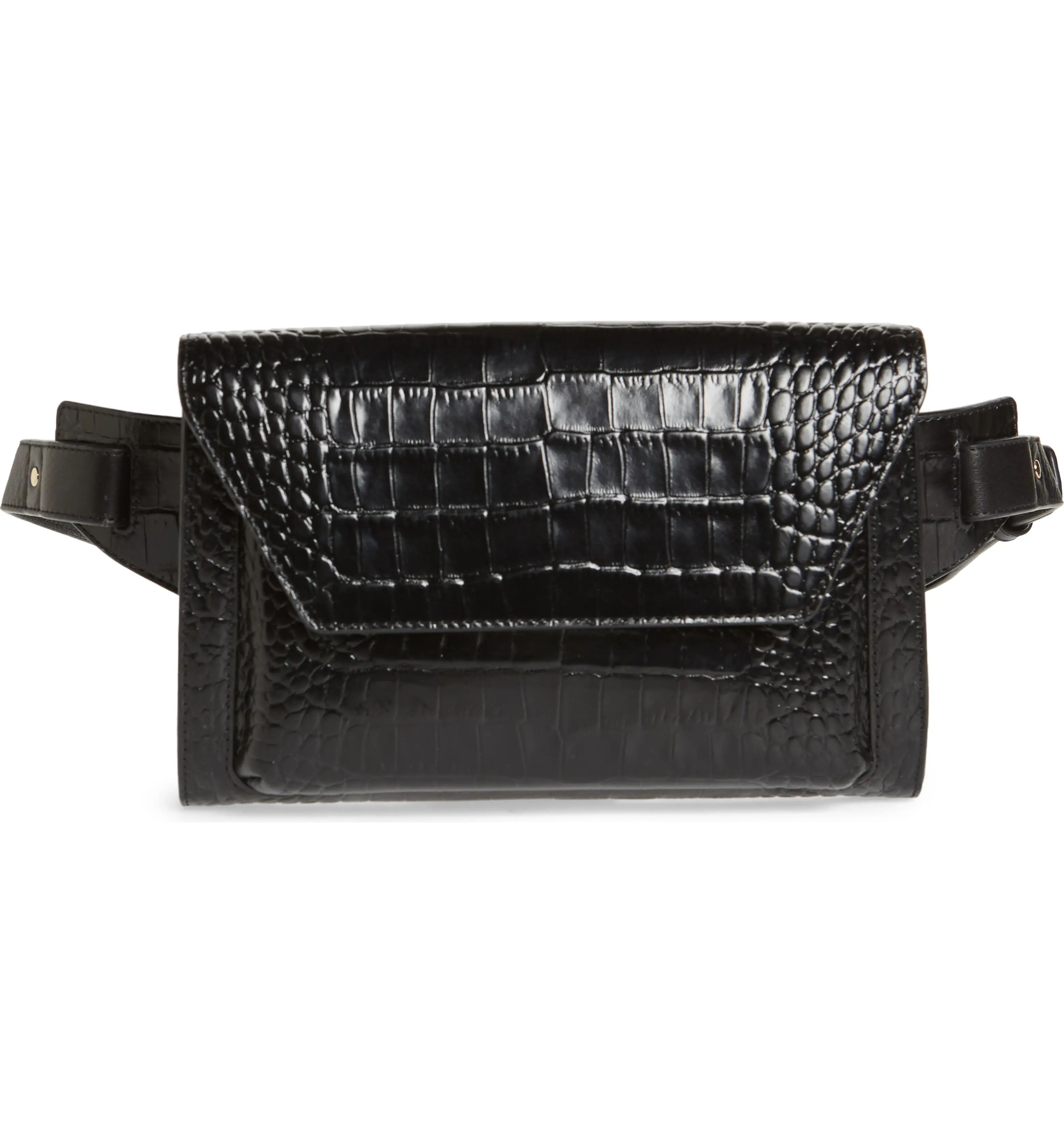 Rich croc embossing and a glazed finish highlight a sophisticated leather belt bag featuring a cl... | Nordstrom