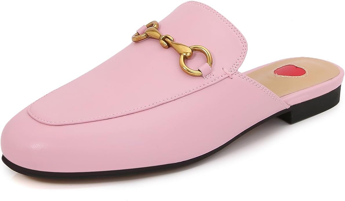 Vertundy Women's Mules Low Heel Flats Leather Slip On Backless Sandals for Girls Lady Work Slides | Amazon (US)