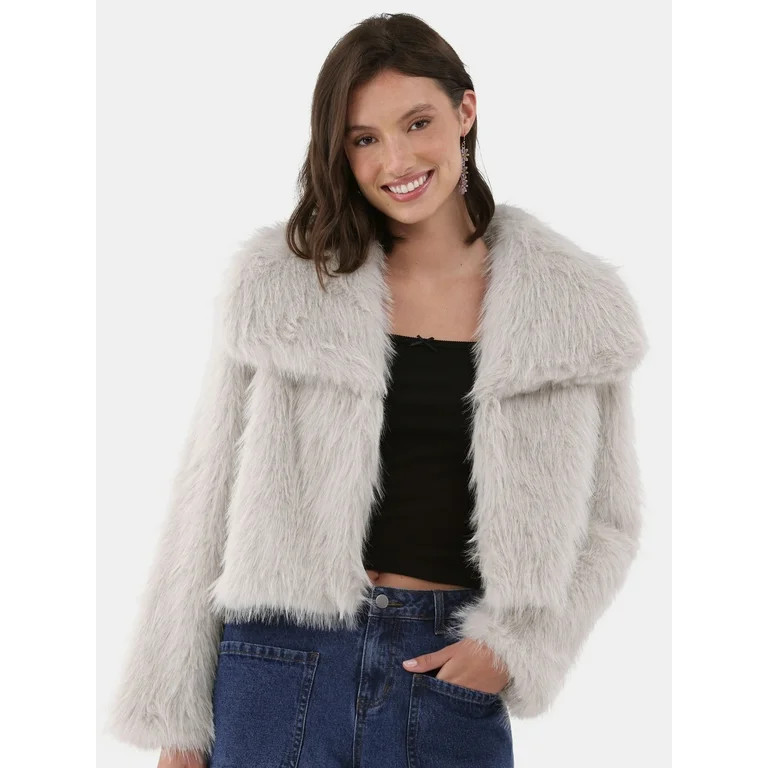 No Boundaries Feather Jacket, Women's and Women's Plus | Walmart (US)