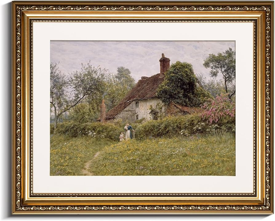 InSimSea Retro Gold Framed Wall Art, Home Room Countryside Old Cottages Vintage Wall Decor, Canva... | Amazon (US)