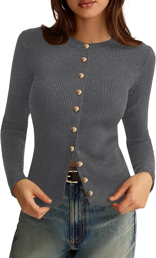 PRETTYGARDEN Womens 2025 Fall Cardigan Sweaters Lightweight Long Sleeve Button up Ribbed Knit Top... | Amazon (US)