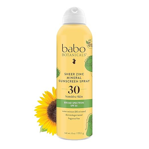 Babo Botanicals Sheer Zinc Continuous Sunscreen Spray SPF30 - Natural Zinc Oxide - Extra Sensitiv... | Amazon (US)