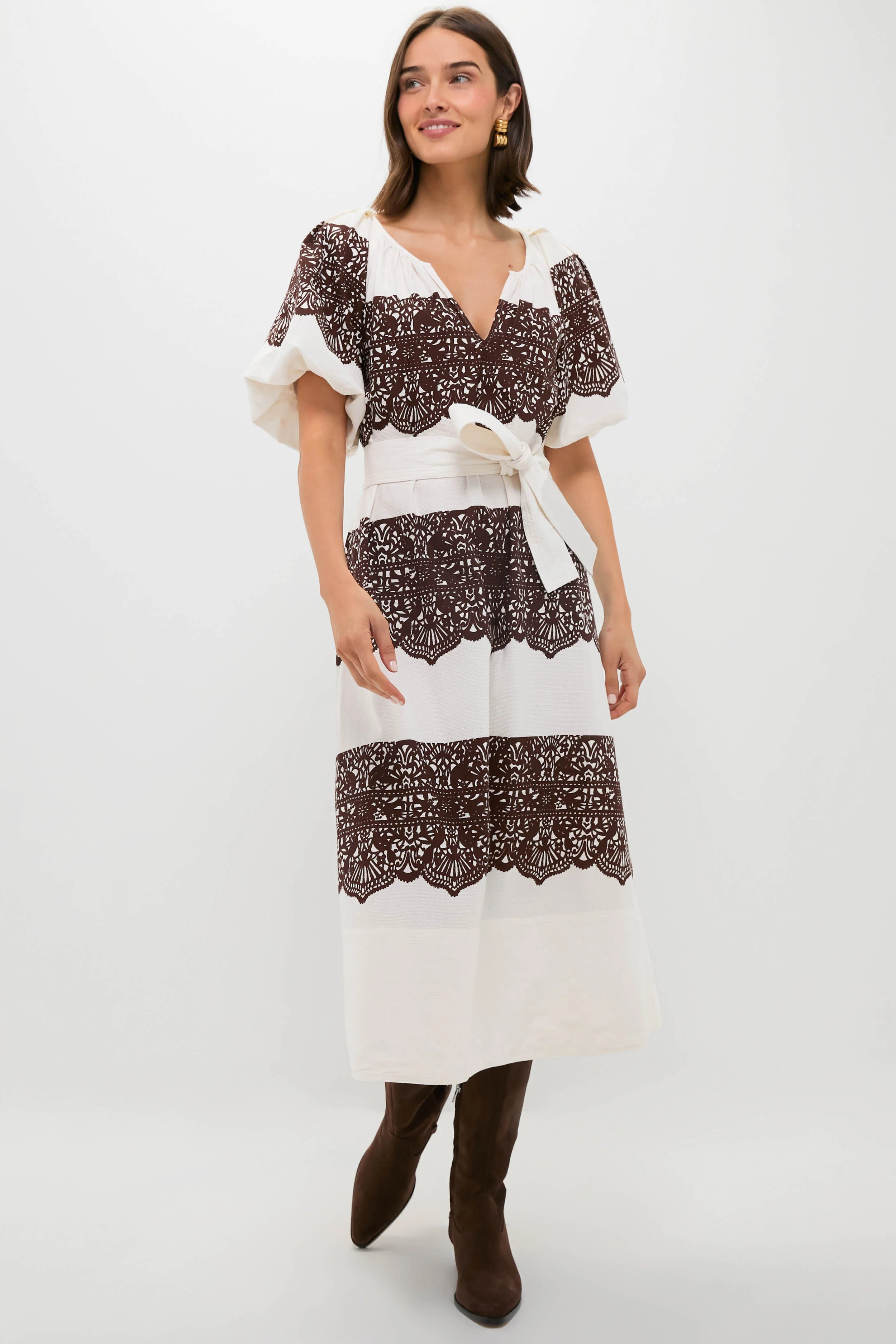 Cream with Western Lace Print Fairground Dress | Tuckernuck (US)