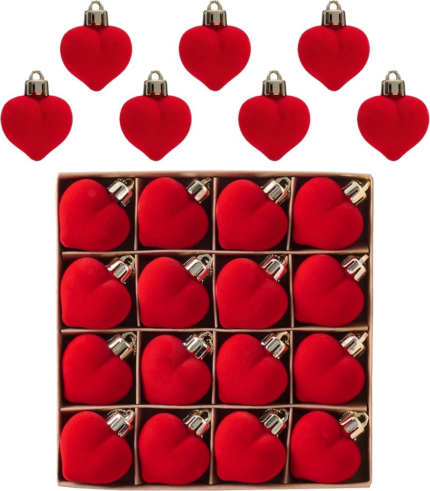 Valery Madelyn 1.57 Inches Small Red Christmas Heart Ornaments Set for Valentines Day Tree Decora... | Amazon (US)
