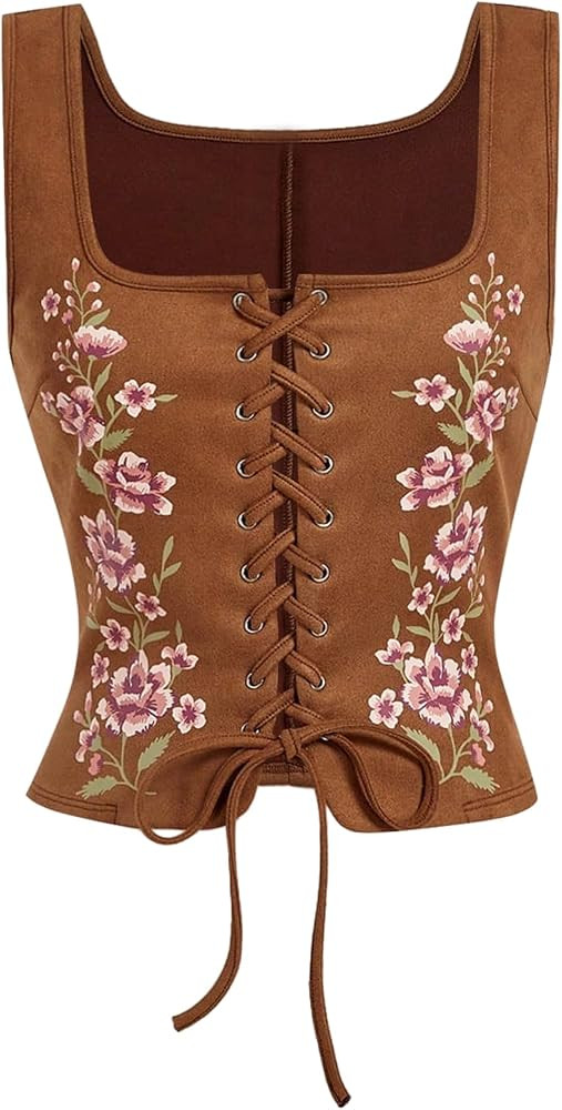 GORGLITTER Women's Sleeveless Western Cowgirl Rodeo Outfit Lace Up Vests Tops Business Casual Cou... | Amazon (US)