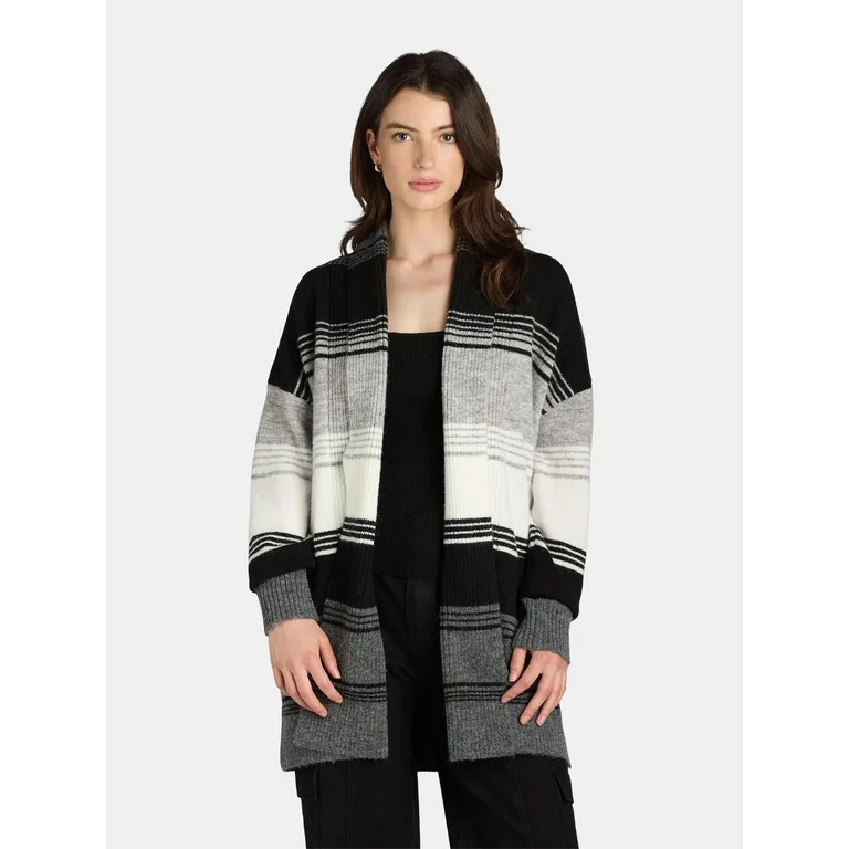Time and Tru Women's and Women's Plus Fuzzy Open Front Cardigan Sweater, Midweight, Sizes XS-4X | Walmart (US)