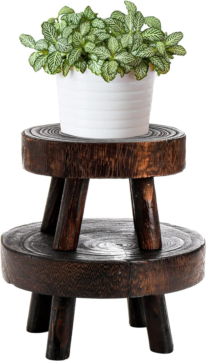 TOPZEA Set of 2 Mini Wooden Stool Display Stand, Wood Riser for Bonsai, Flower Pot, Small Potted ... | Amazon (US)