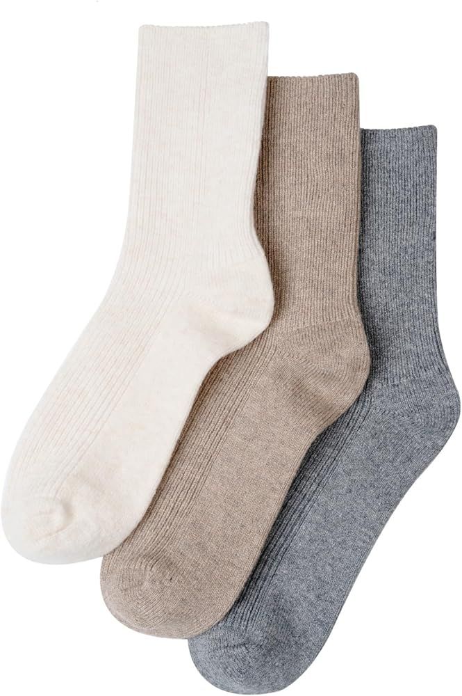 MELUSA 3 Pairs Wool Cashmere Socks for Women, Super Soft Warm Cozy Winter Gift Crew Socks | Amazon (US)