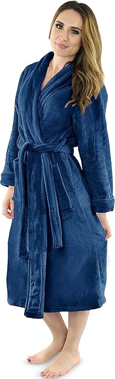 NY Threads Women Fleece Shawl Collar Bathrobe - Plush Long Robe | Amazon (US)