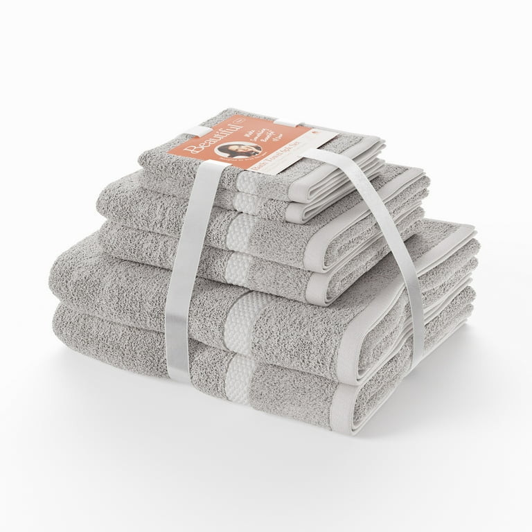 Beautiful Dobby 6pk Towel Set, Contains 2 Bath, 2 Hand, 2 Wash - Porcini Taupe by Drew Barrymore ... | Walmart (US)