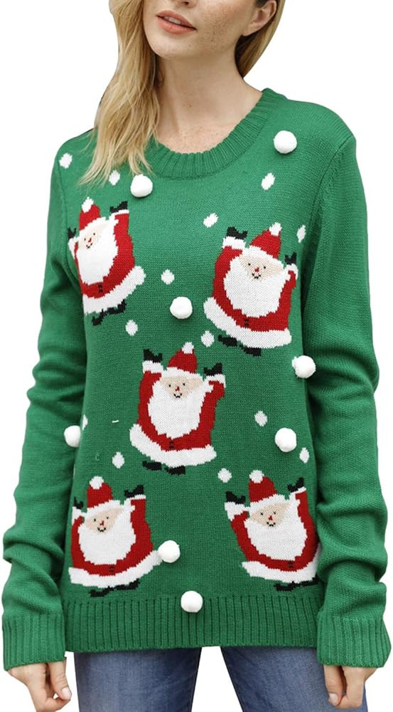 Pink Queen Women's Long Sleeve Knitted Pullover Ugly Christmas Sweater Jumpers | Amazon (US)