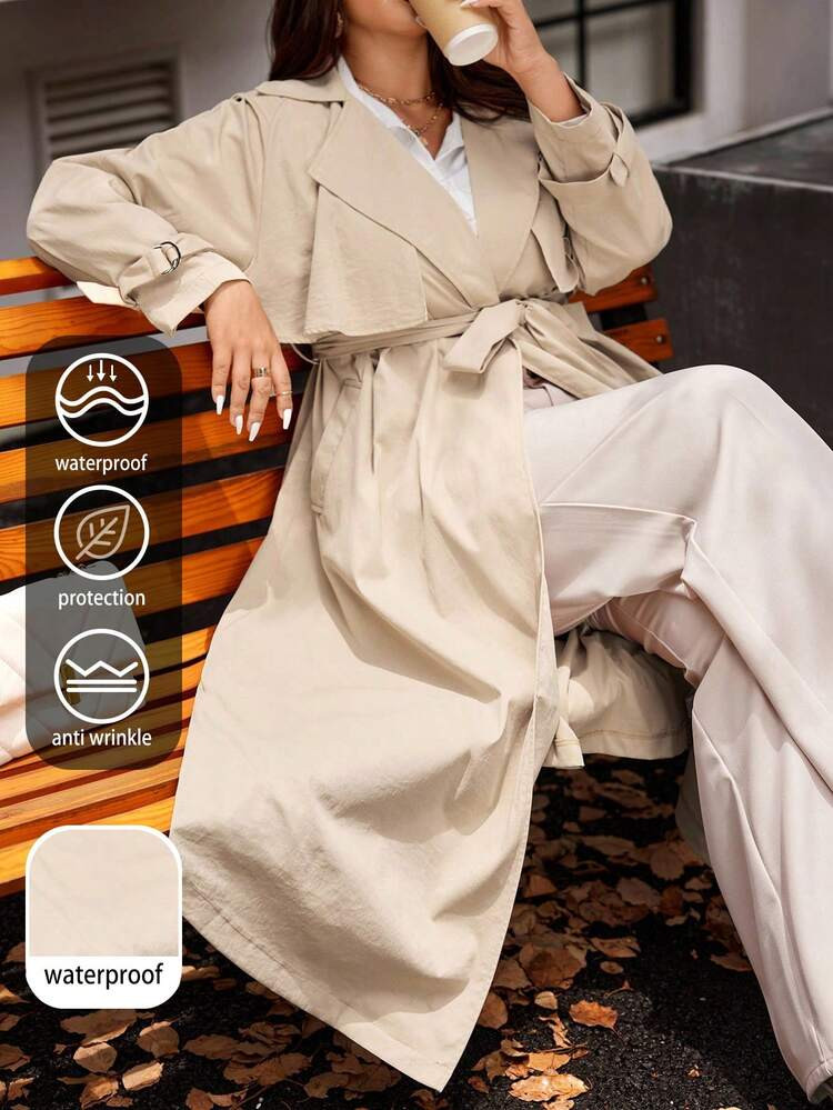 Vionelle Plus Size Casual Solid Color Long Trench Coat Trench Coat Women Long Coat Long Coats For... | SHEIN