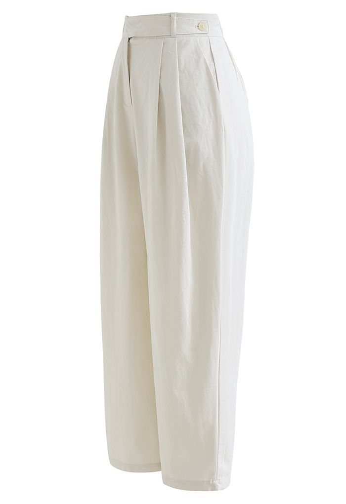 Belted Waist Straight Leg Cotton Pants in Ivory | Chicwish