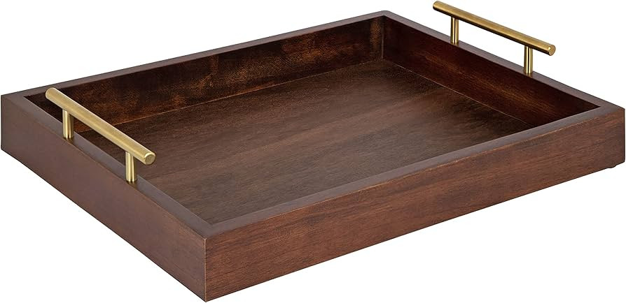Kate and Laurel Lipton Decorative Wooden Tray with Metal Gold Handles, 16.5" x 12.25", Dark Walnu... | Amazon (US)
