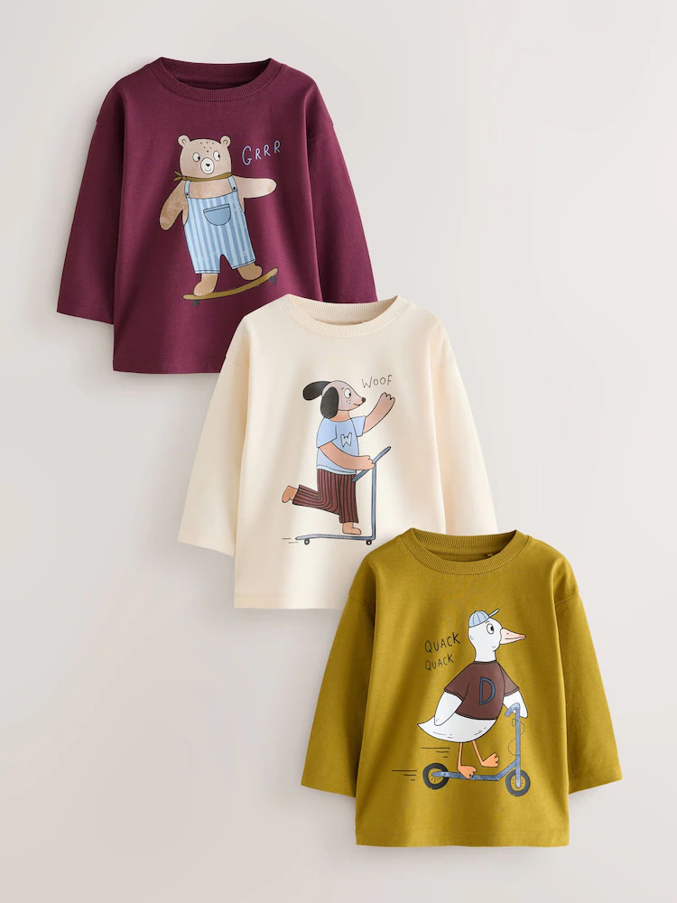 Ecru Character Long Sleeve Graphic T-Shirts 3 Pack (3mths-7yrs) | Next US