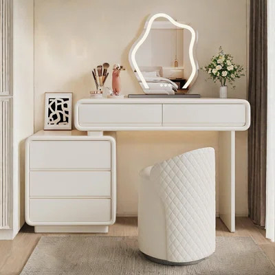 Modern Cream Solid Wood Makeup Vanity Vanity | Wayfair North America