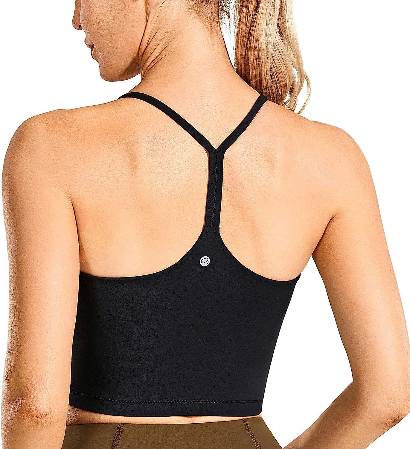 CRZ YOGA Womens Y Back Longline Sports Bra - Racerback Spaghetti Straps Padded Workout Crop Tank Top | Amazon (US)