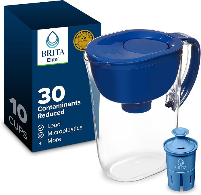 Brita Large 10 Cup Water Pitcher Dispenser, Includes 1 Elite Filter, Blue | Amazon (US)