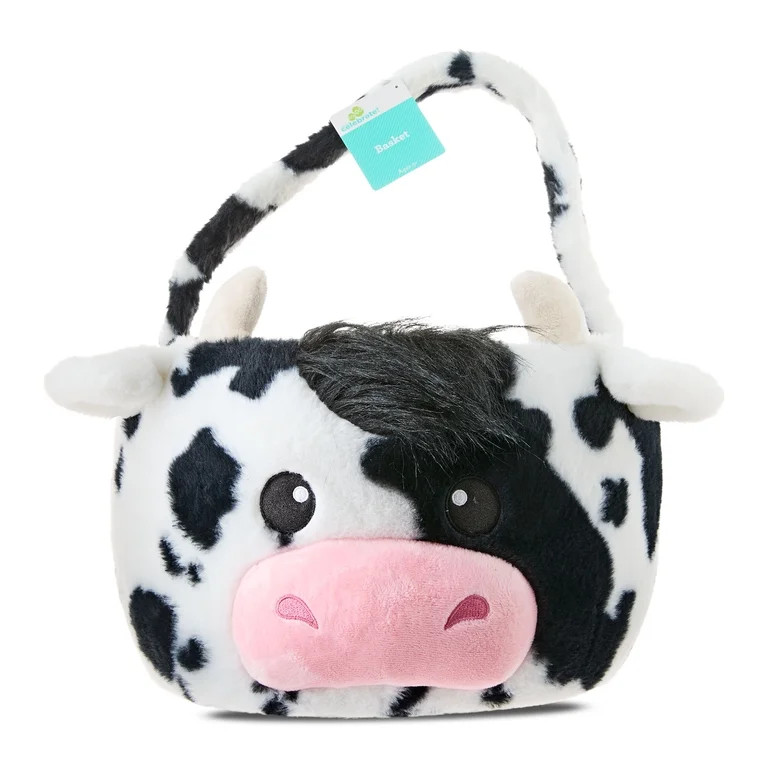 Jumbo Plush Cow Basket, Black and White, 22" x 16", Easter by Way To Celebrate | Walmart (US)