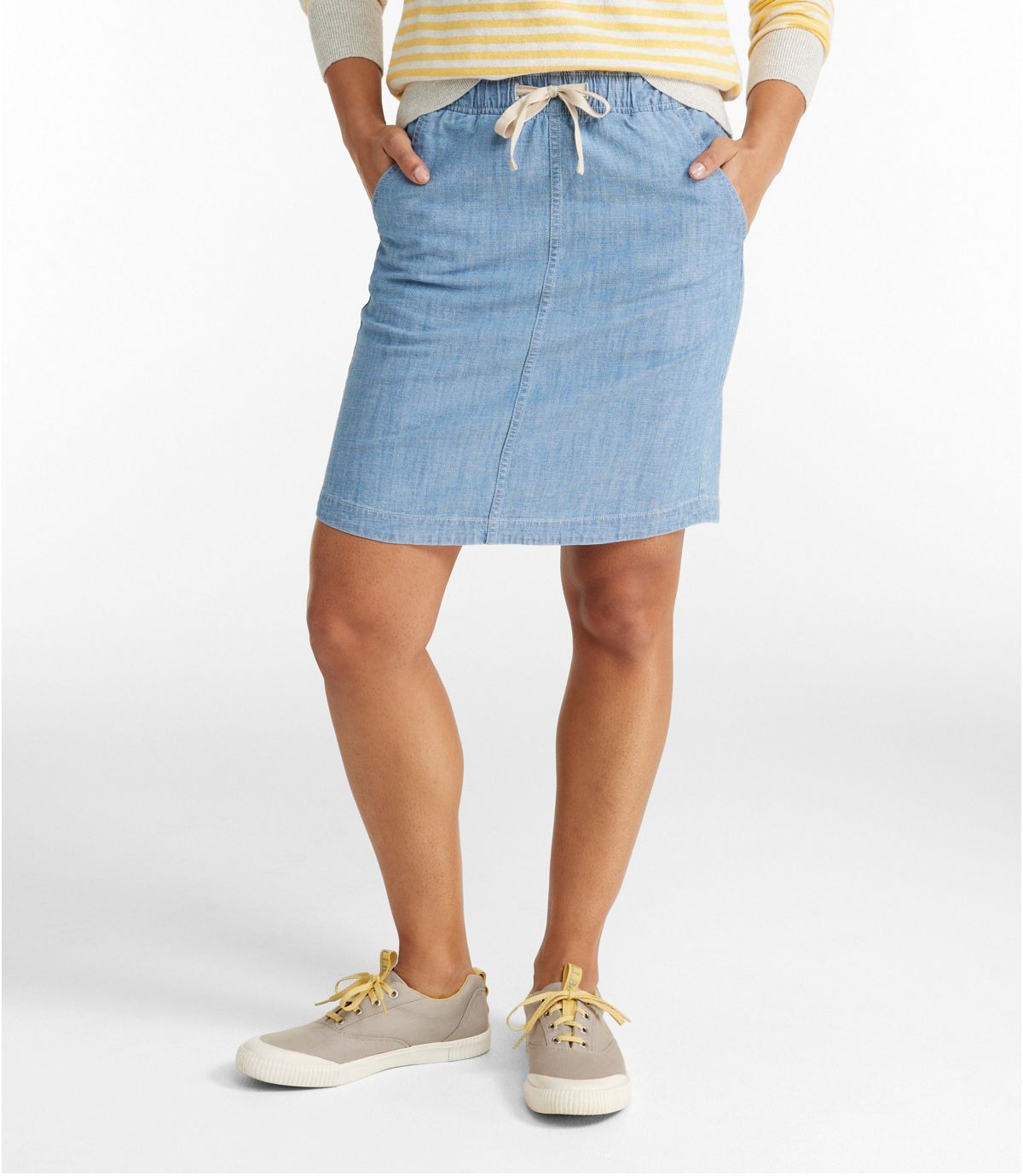 Women's Lakewashed Pull-On Skirt, Mid-Rise Chambray | L.L. Bean