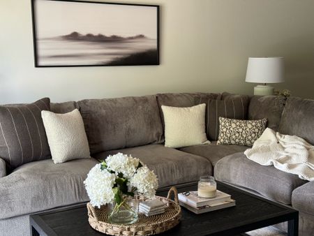 Living room, neutral, hydrangea arrangement, boucle pillow cover, floral pillow cover, lumbar, sectional

#LTKHome #LTKU