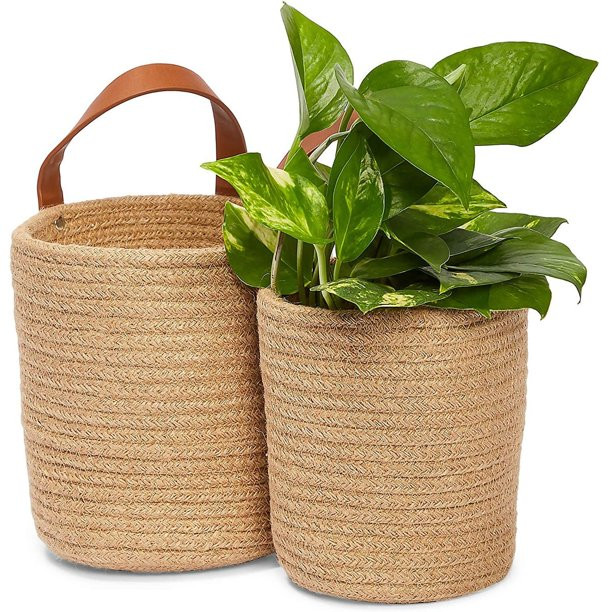 2 Pack Woven Cotton Rope Basket, Hanging Flower Planter Pots for Indoor Plants, Brown | Walmart (US)