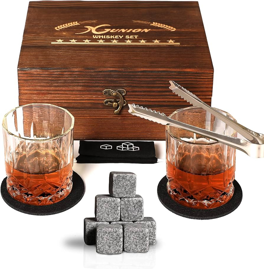 Whiskey Stones Gift Set for Men Dad Father’s Day Whiskey Glasses Set 2 Bourbon Glasses 8 Granit... | Amazon (US)