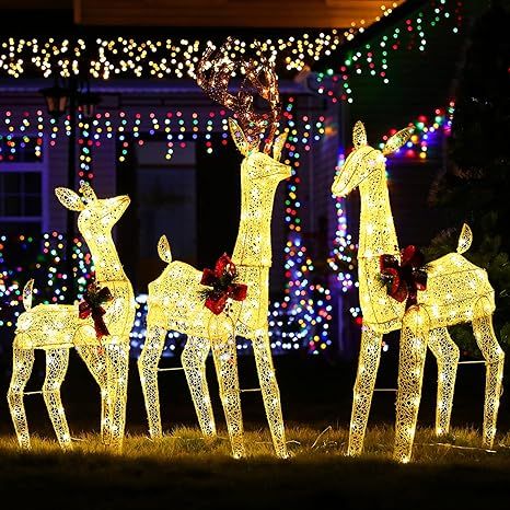 Christmas Deer with Lights Family Set Outdoor Yard Decoration,Christmas Outdoor Decorations with ... | Amazon (US)
