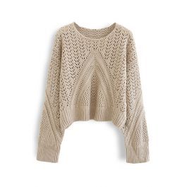 Hollow Out Chunky Knit Sweater in Tan | Chicwish