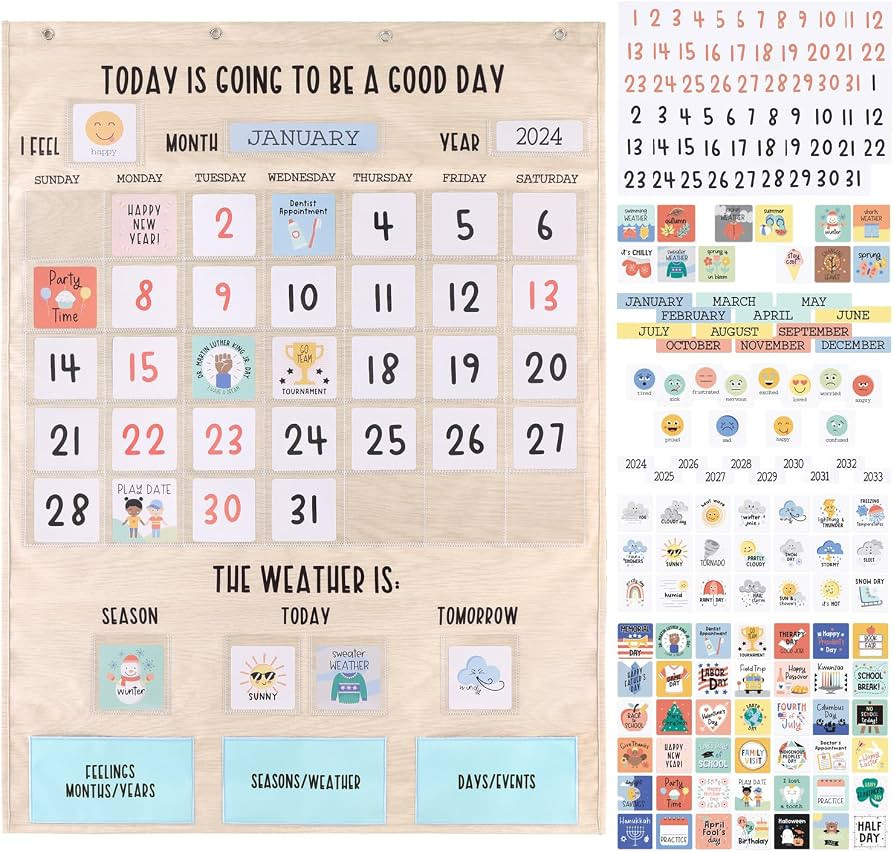 The Peanutshell Learning Calendar Wall Chart - Homeschool Supplies, Interactive Pocket Chart for ... | Amazon (US)