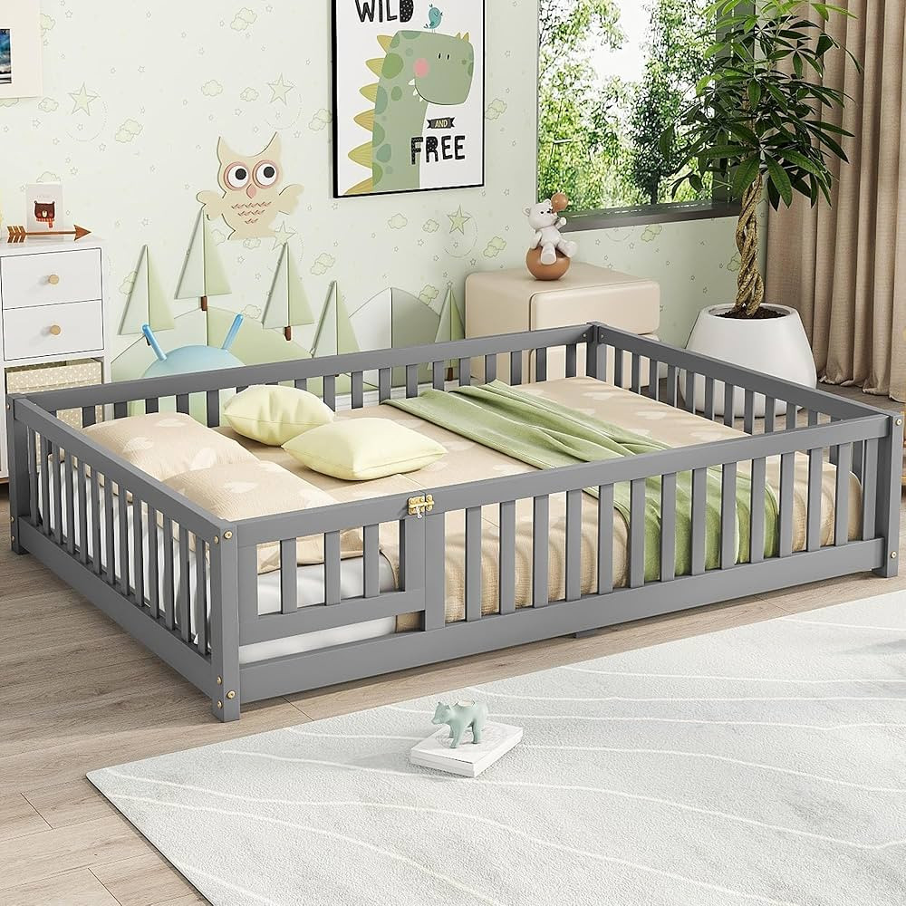 Full Size Floor Bed with Slats and Center Support Bar, Full Size Montessori Floor Bed with Fence ... | Amazon (US)