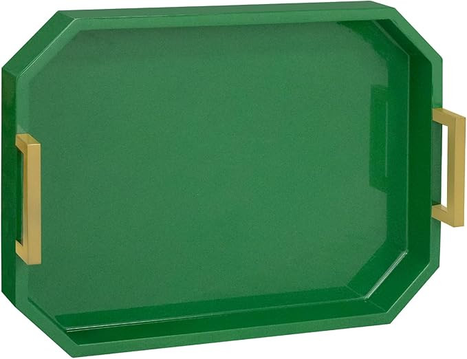 MAONAME Wood Serving Tray with Metal Handles, Green Decorative Tray for Coffee Table, Modern Octa... | Amazon (US)