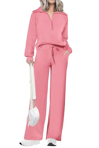 PRETTYGARDEN Women's 2 Piece Outfits Casual Lapel Half Zip Sweatshirts And Wide Leg Pants Tracksu... | Amazon (US)